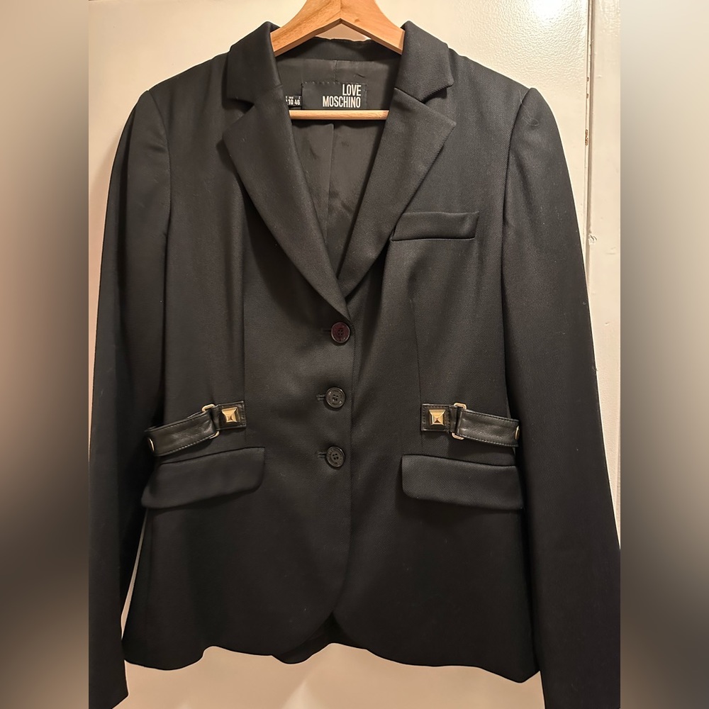 Vintage Love Moschino blazer with real leather details and studs.
